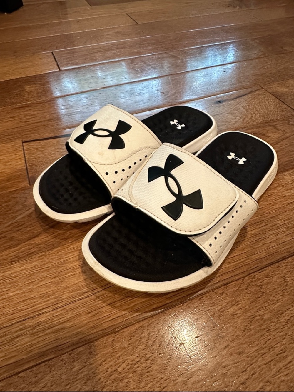 Under Armour Kids White and Black Slide Sandals